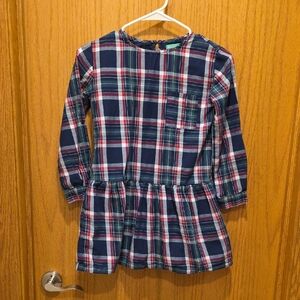 Girls United Colors Of Benetton Navy Plaid Long Sleeve Peplum Dress (7/8)
